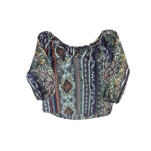 Sami‎ & Jo Women Medium Paisley Aztec Pattern Blouse Green Blue Polyester
